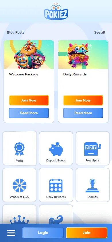 Pokiez Casino promotions view on a mobile device
