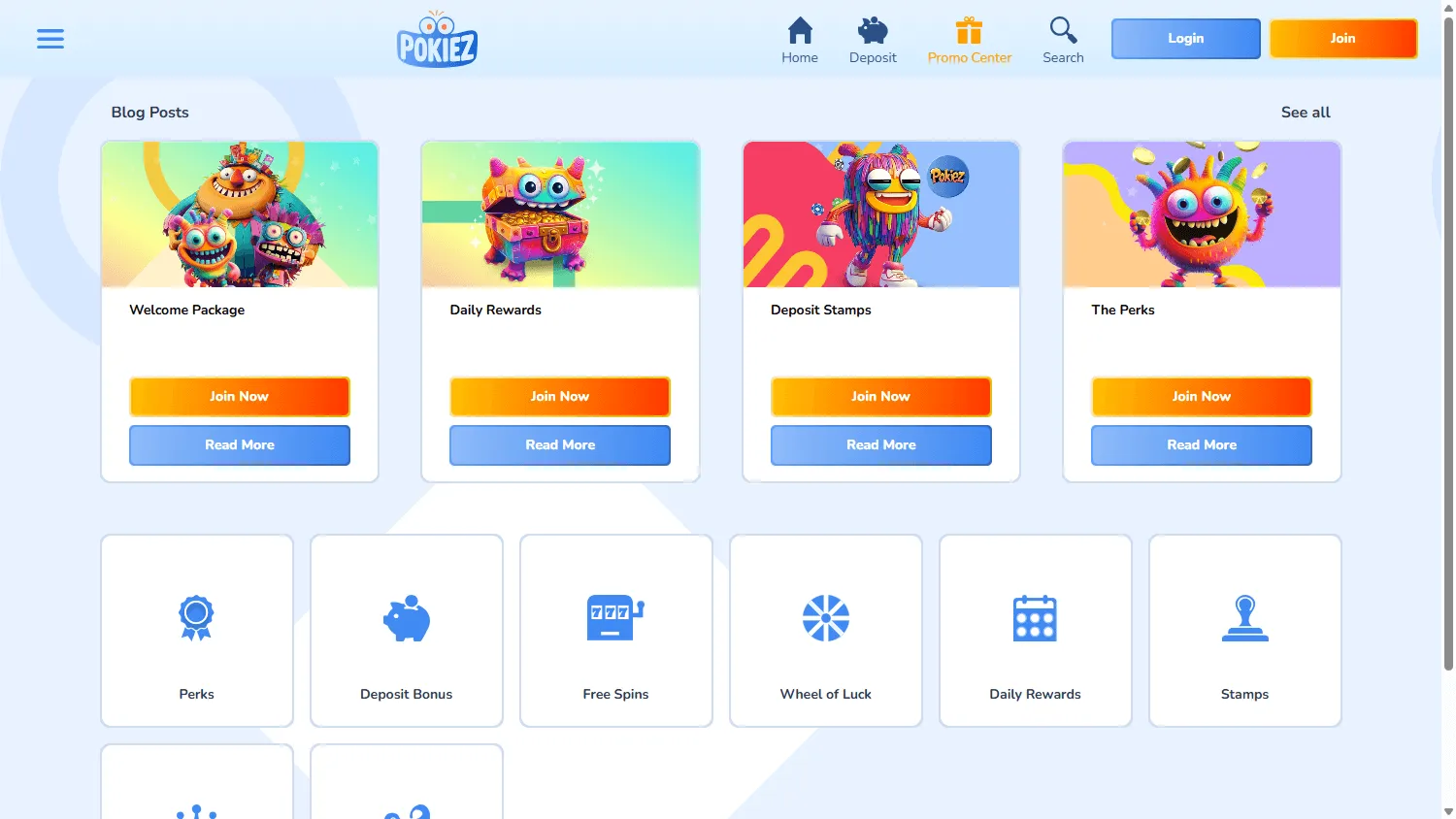 Pokiez Casino promotions view on desktop
